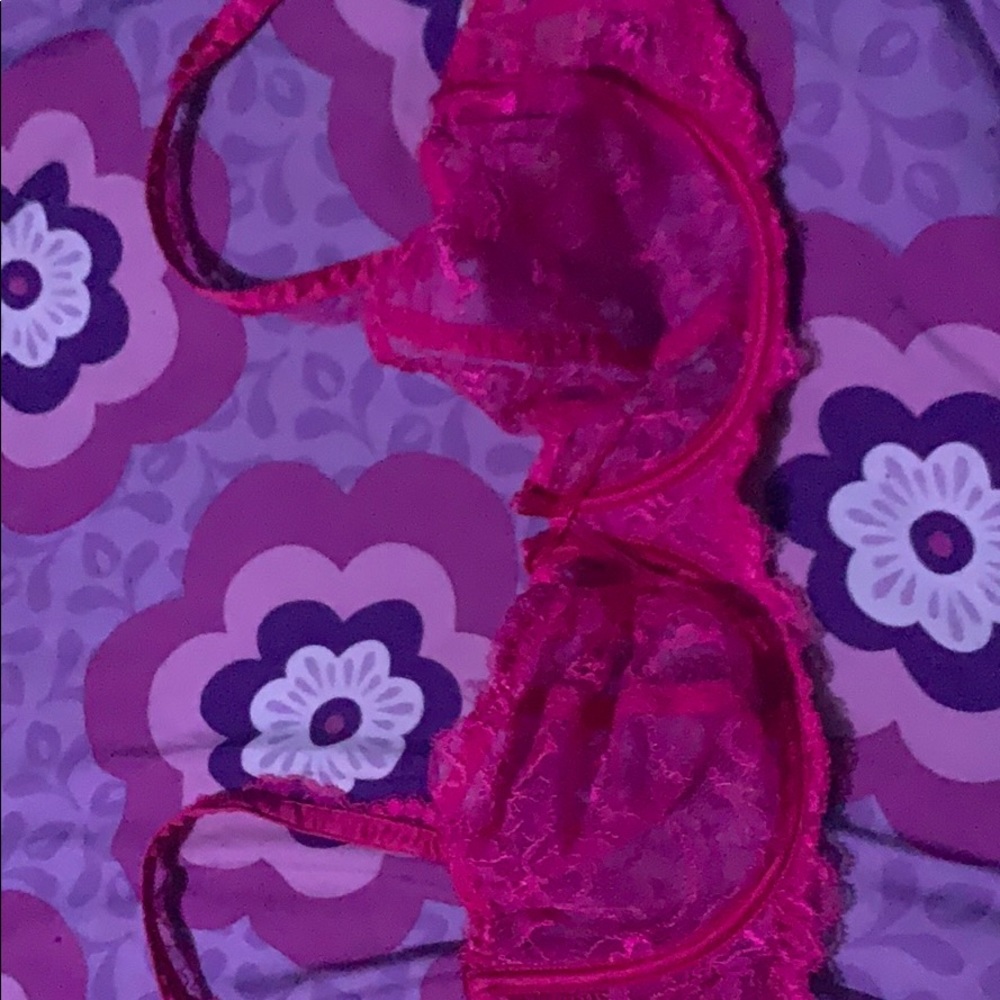Hot pink lace see through bra, with bow in center